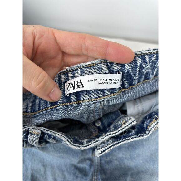Zara Women’s HIGH RISE LONG LENGTH STRAIGHT JEANS Blue Size US 4 Stretch - Picture 5 of 10